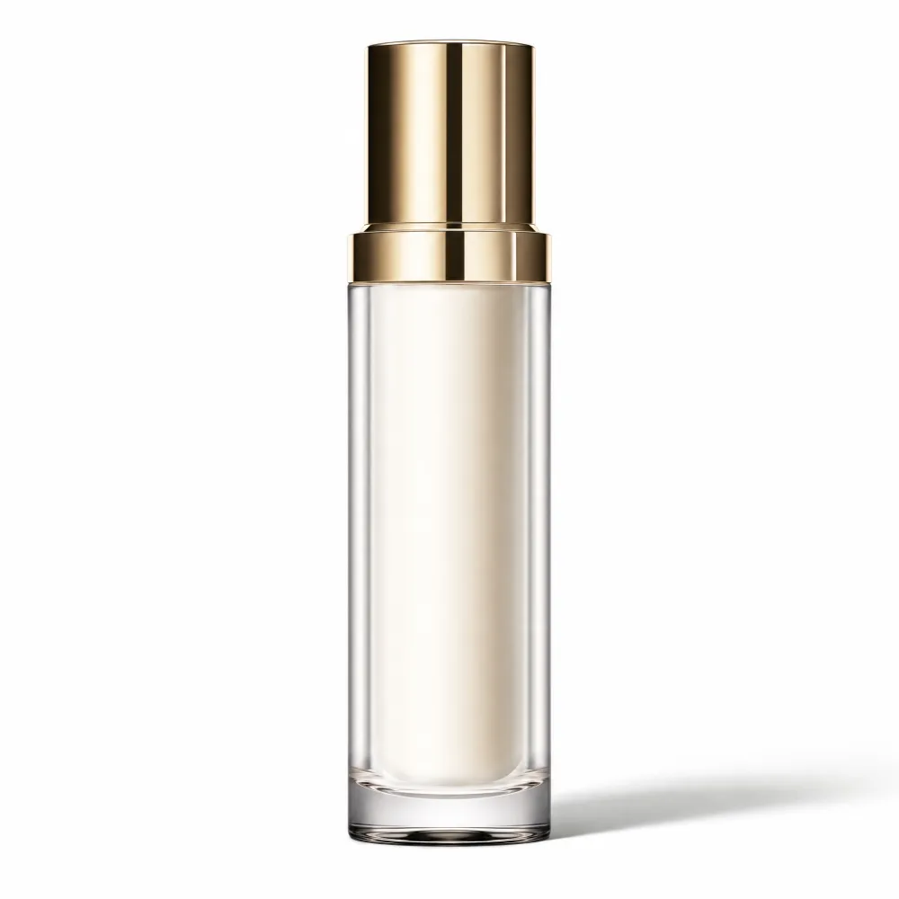 Premium skincare bottle photographed on a seamless white background with dramatic directional studio lighting