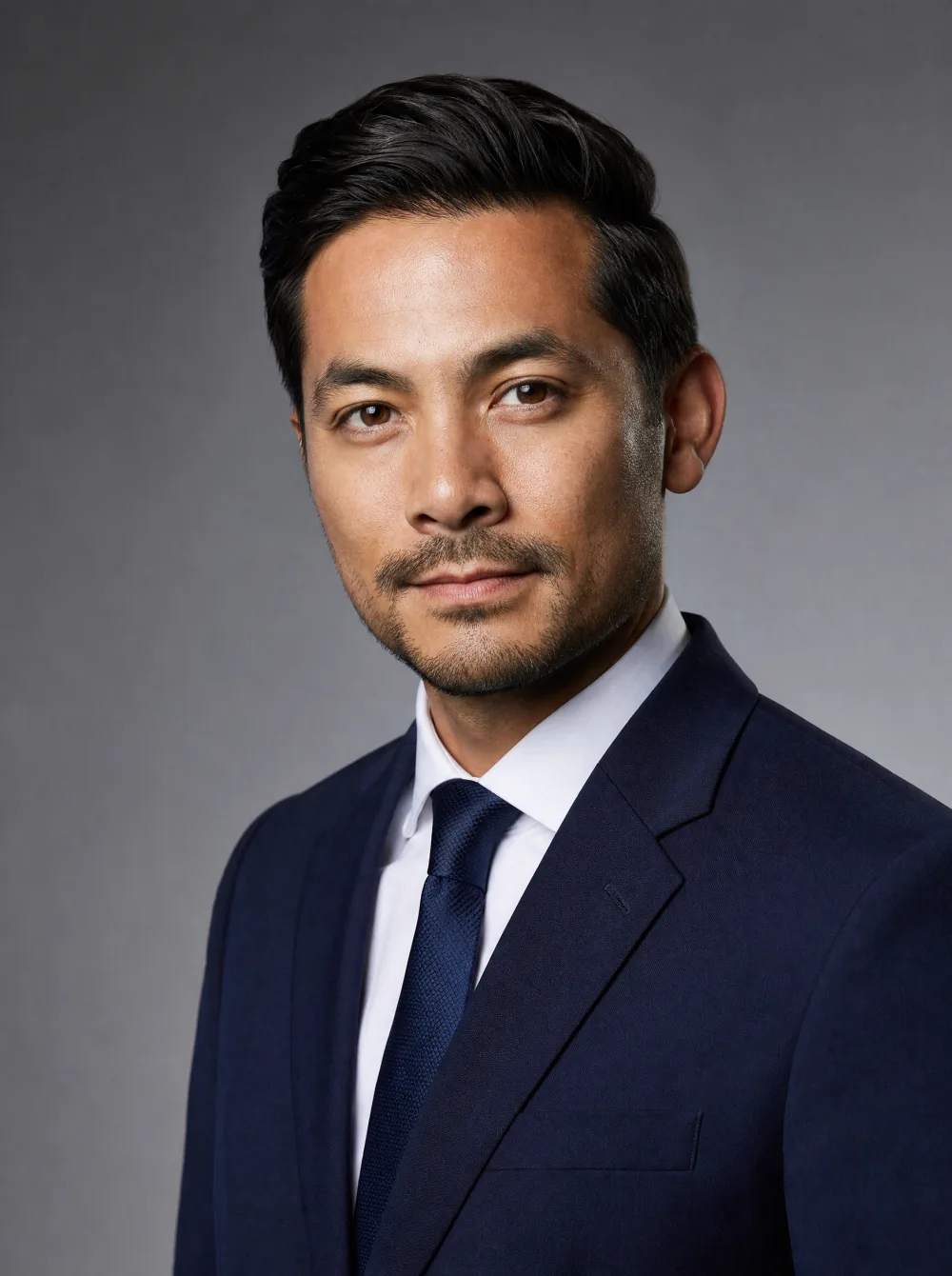 Clean professional corporate headshot sample on a neutral seamless background